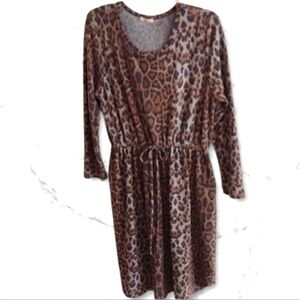 Oddy Leopard print Sweater Drawstring Waist Long Sleeve Dress Size 2X